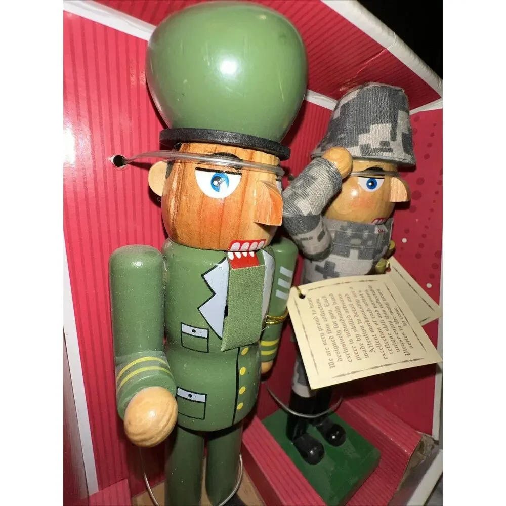 2 NEW 2010 Handmade Military Soldier Nutcracker‎ Set Marines Army Hand Numbered